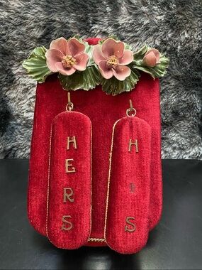 MCM Vintage Red Velvet Cloth Brush Set HERS/HIS  Hanging Brushes